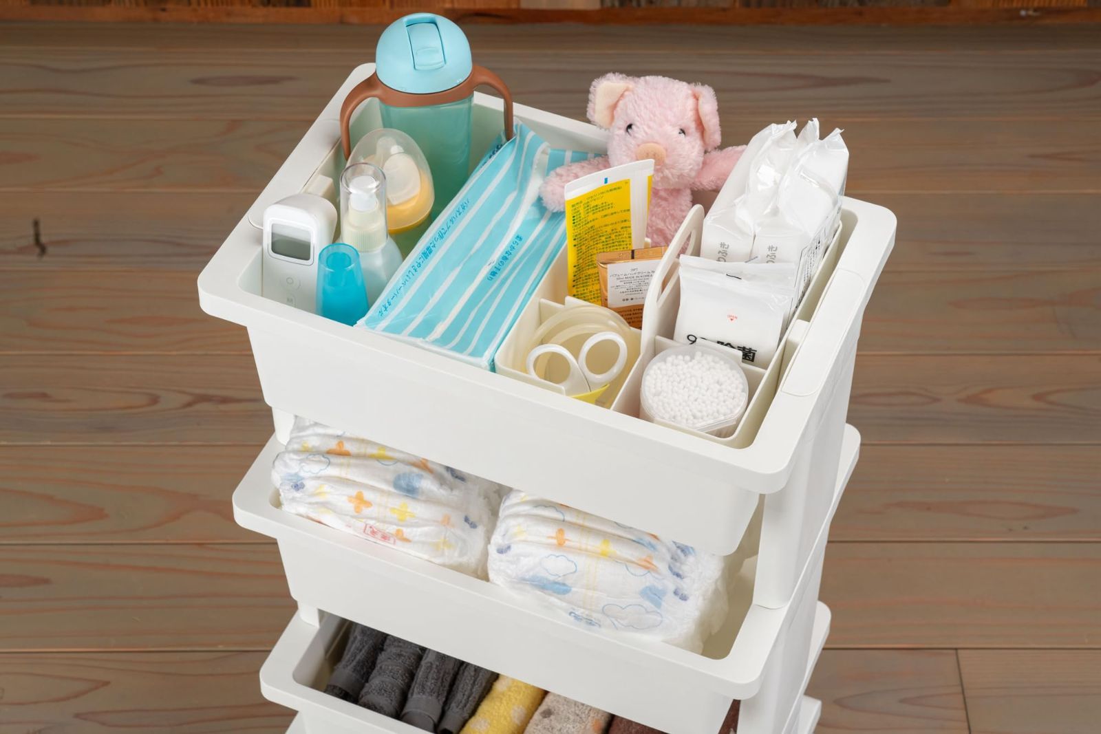 新着商品】3段 組立式 キャスター付 日本製 ホワイト モバイルワゴン