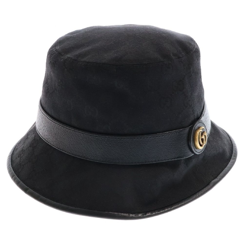 GUCCI グッチ GGキャンバス バケットハット 帽子 ブラック レザー×キャンバス 576587