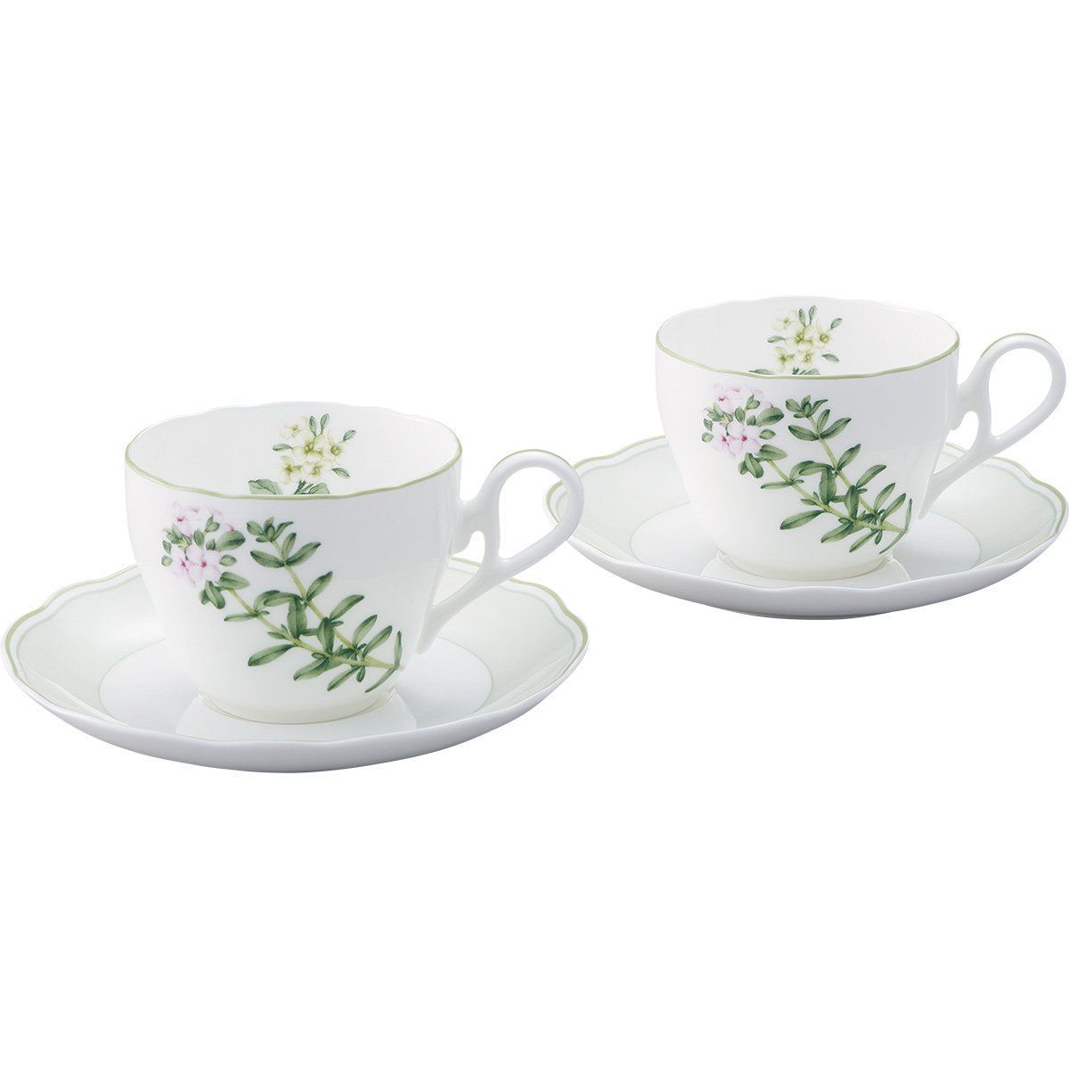 Color 02 ペア Noritake ノリタケ カップ - ソーサー ペアセット コーヒー ティー 兼用 250cc イングリッシュハーブズ 電子レンジ対応 2客 タイム ボーンチャイナ P97887|4942