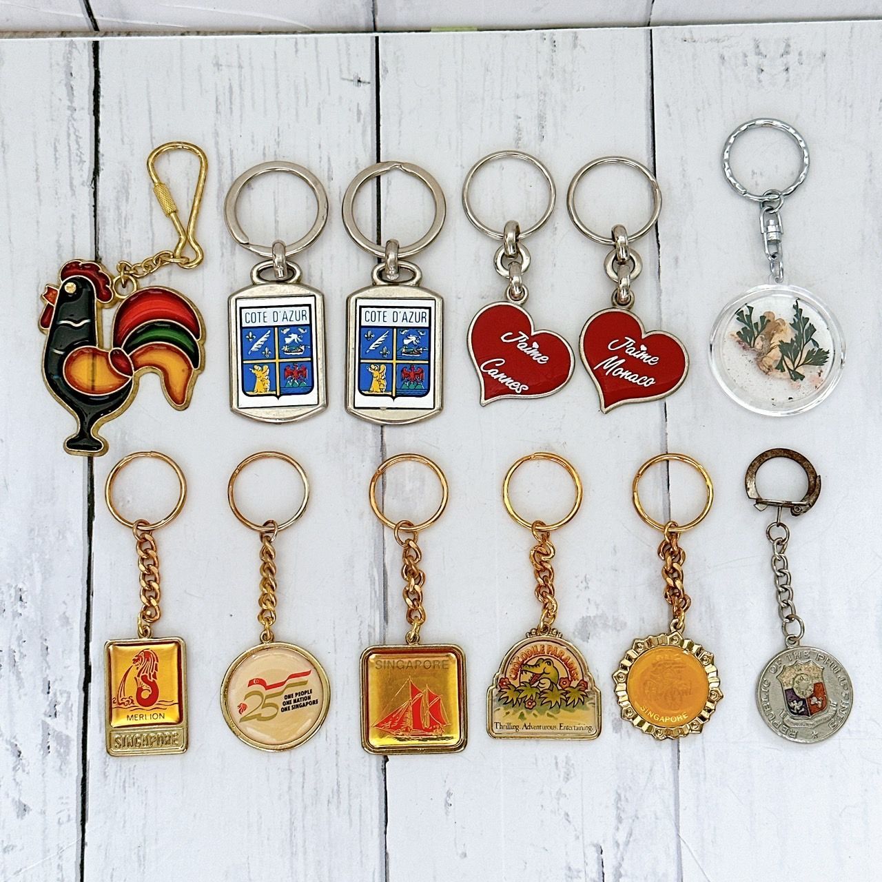 海外☆レトロキーホルダー12点セット ヴィンテージキーリング 海外