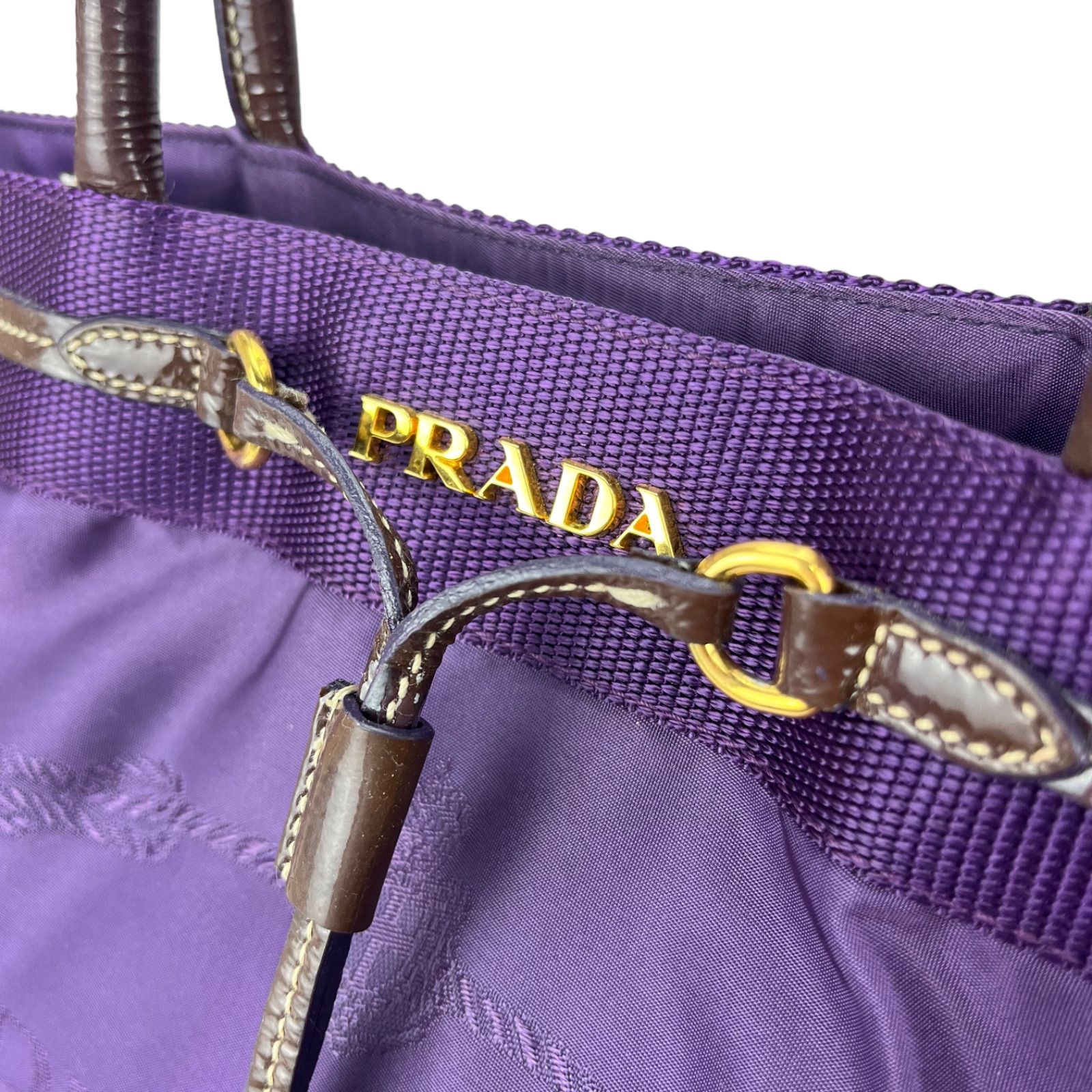 PRADA プラダ ジャガード ナイロン ハンドバッグ パープル - メルカリ