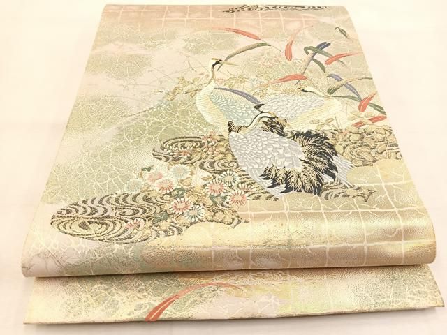 平和屋着物◎六通柄袋帯 唐織 九百錦 紫箔鶴寿文 金糸 正絹 逸品