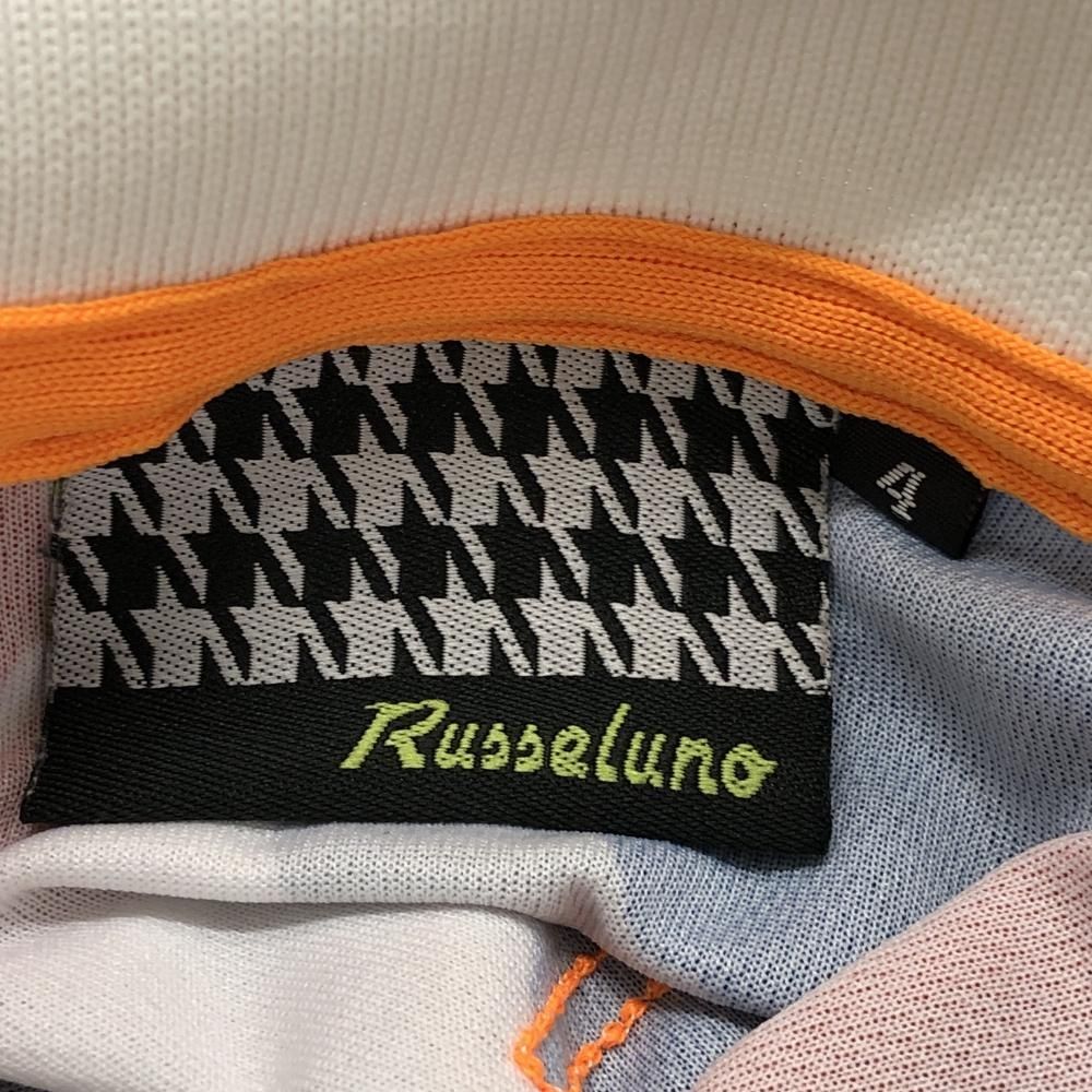 ラッセルノ 半袖ポロシャツ 白×ネイビー×レッド カモフラ ルチャマスク