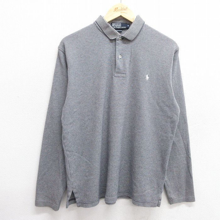 M/古着 ラルフローレン 長袖 ブランド ポロ シャツ メンズ 90s ワンポイントロゴ コットン 黒他 ブラック 25mar10 中古 トップス
