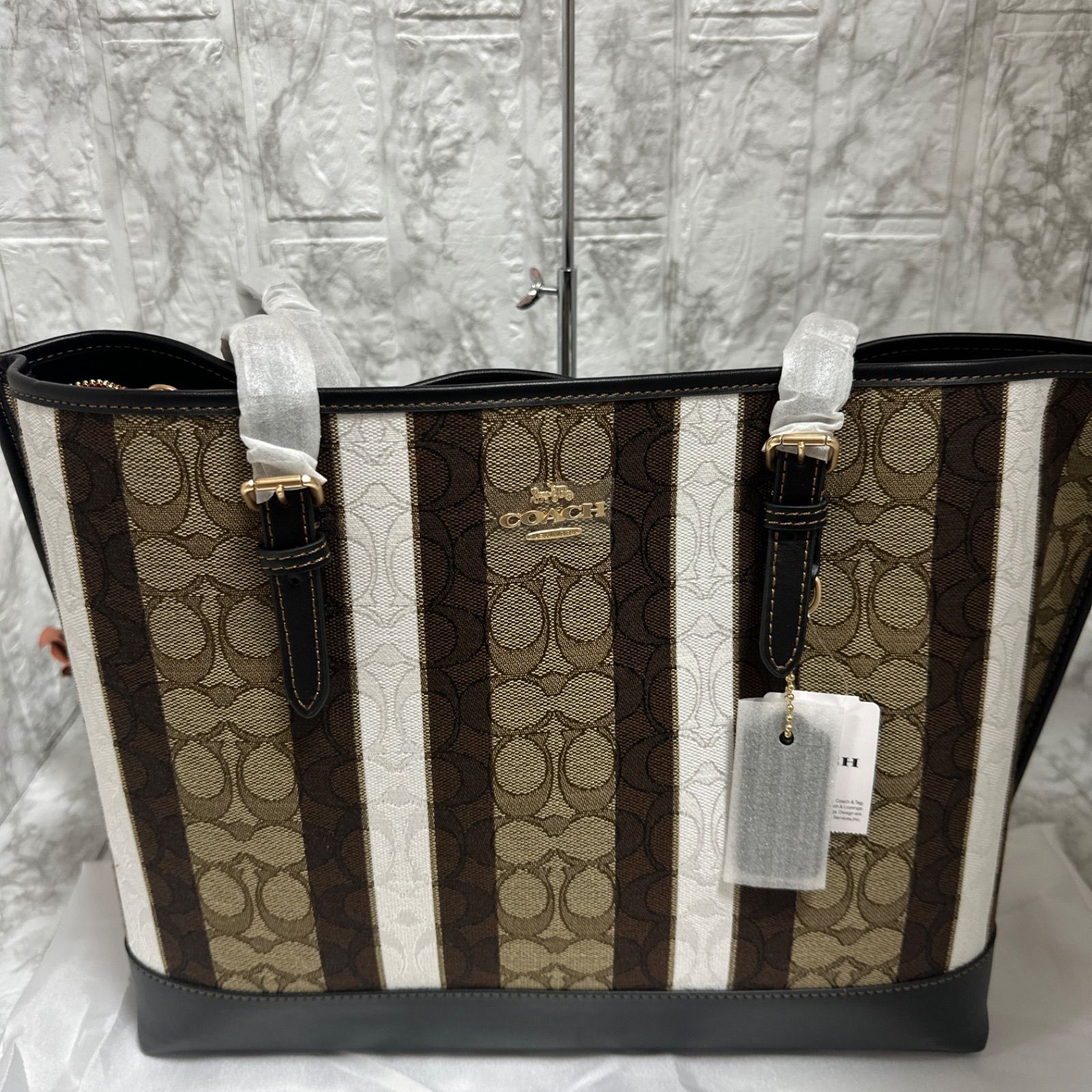 新品☆COACH シグネチャー モリー ストライプ トート バッグ C4088