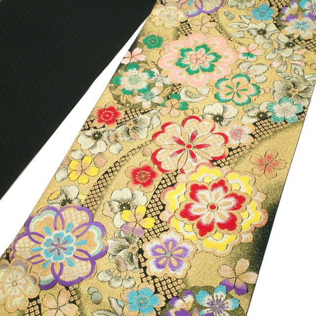 すごい値！ 袋帯 未使用 振袖用 フォーマル 正絹 京都 西陣 成人式 二十歳 黒地 桜 金銀糸 ラメ糸 新古品 仕立て上がり みやがわ neb01416 すごい値！ 袋帯 未使用 振袖用 フォーマル 正絹 京都 西陣 成人式 二