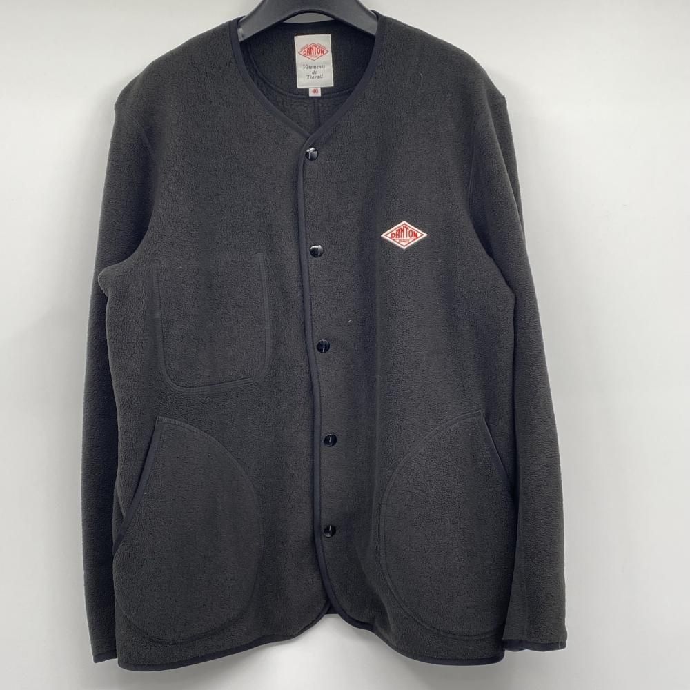 中古】DANTON ノーカラーフリースカーディガン ブラック サイズ