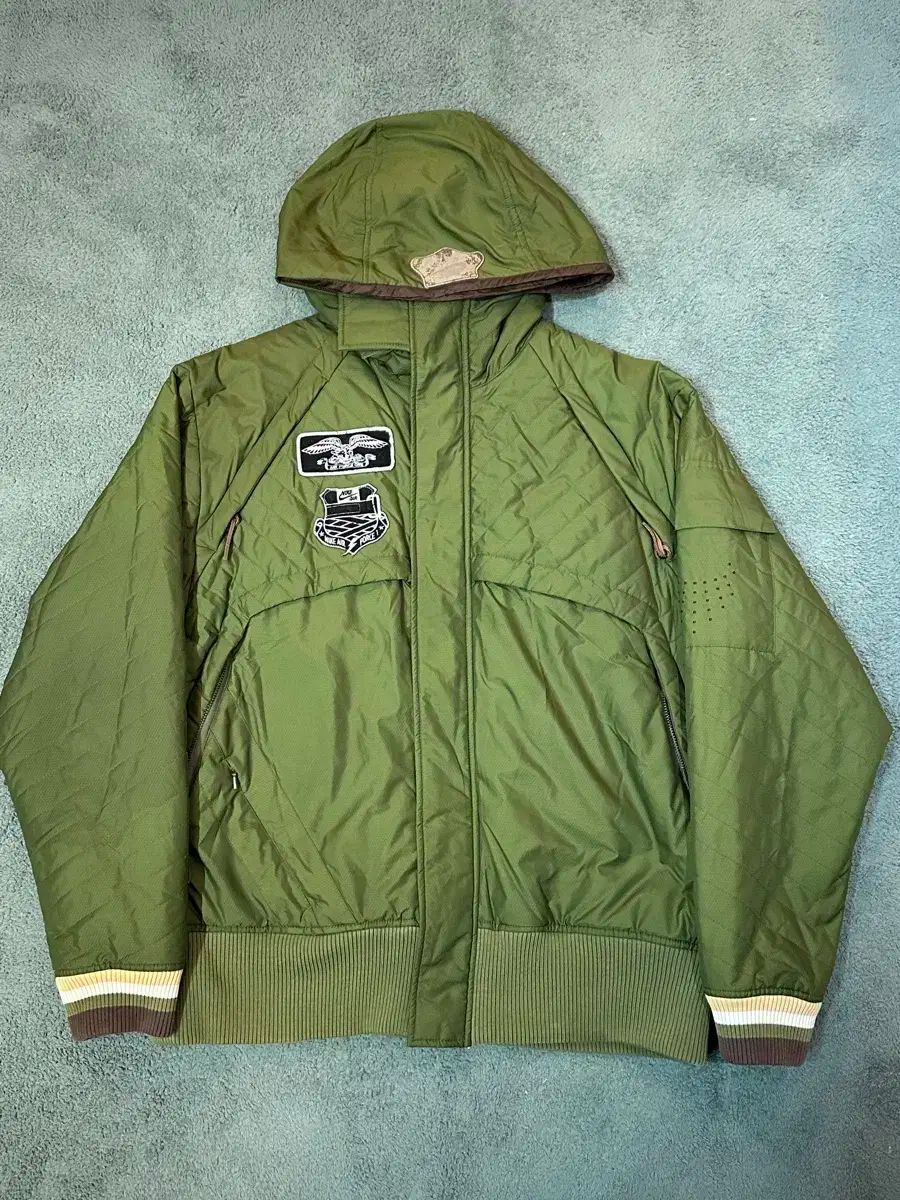 ミリタリーフレーバー Nike(ナイキ） オールドスクール ウインドブレーカー ＋ 軽量ダウン バイブ 色 アリの刺傷