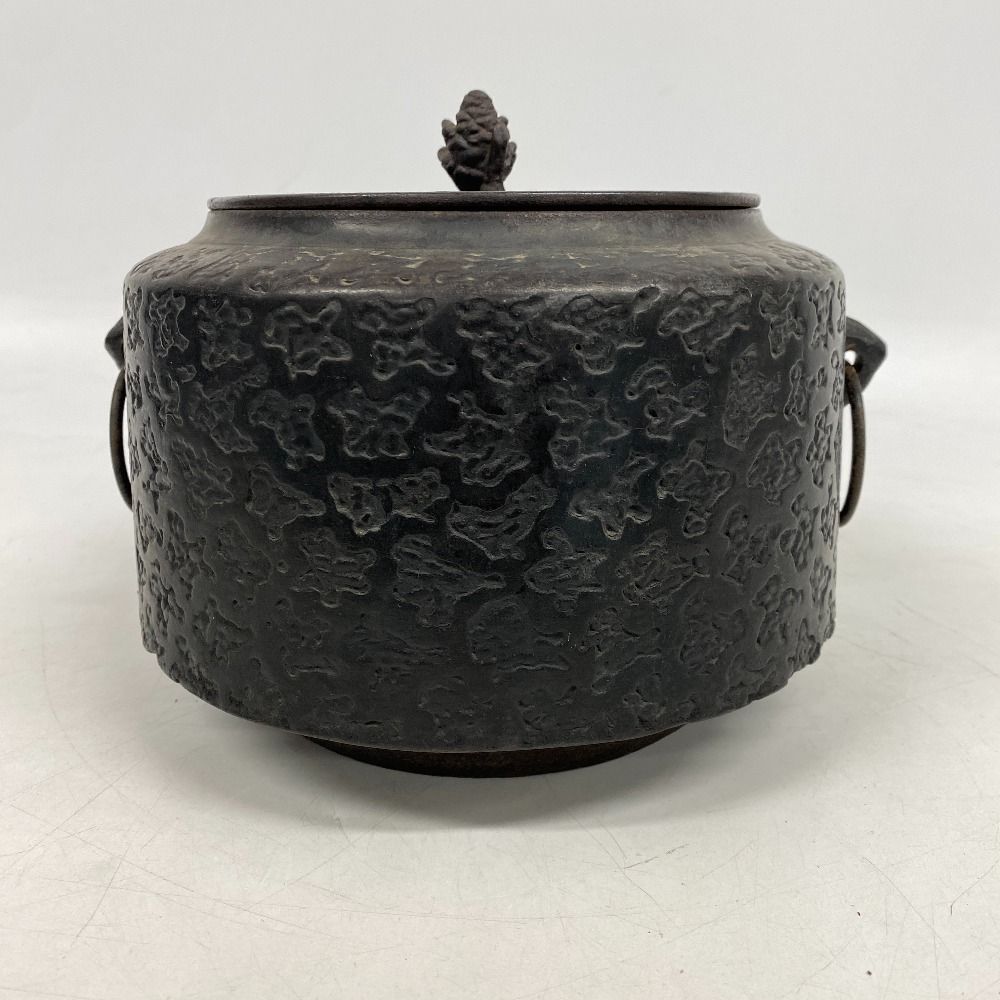 鳳文堂造 茶道具 茶釜 釜 焼抜風炉用釜 絵柄入り 古道具 骨董