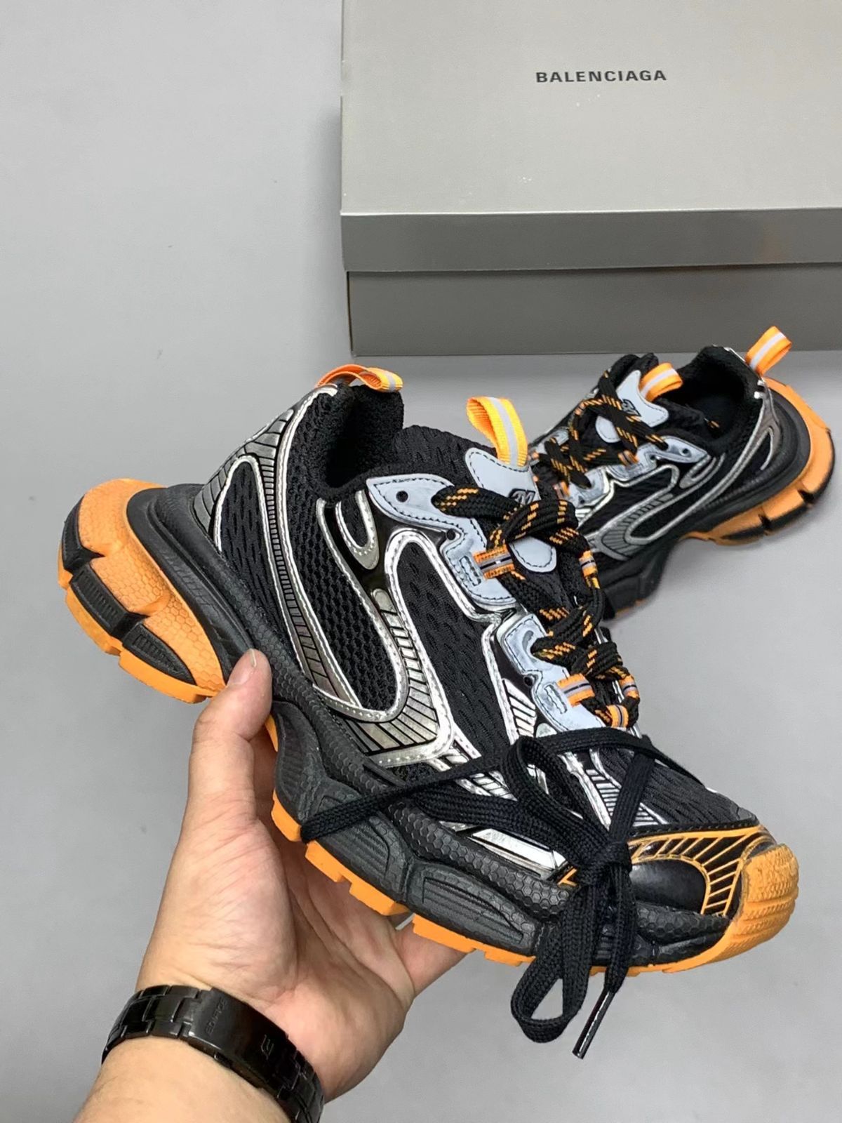 Balenciaga 3Xl Black Orange Grey Mesh And Polyurethane Train