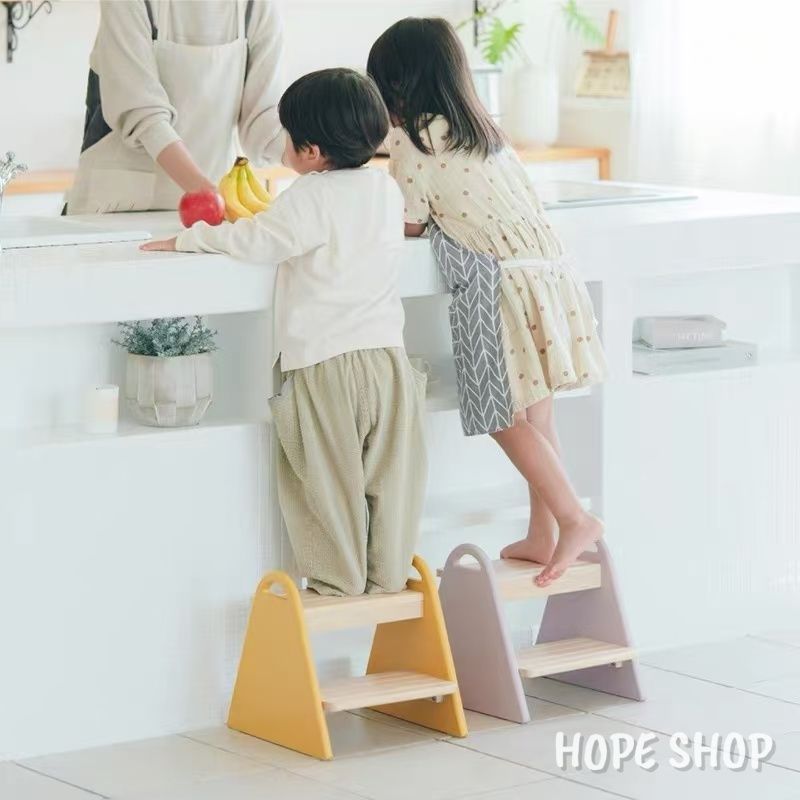 木製 天然木 2 段踏み台 キッズステップ 北欧おしゃれ キッチン 洗面所 トイレ兼用 子供手洗い補助