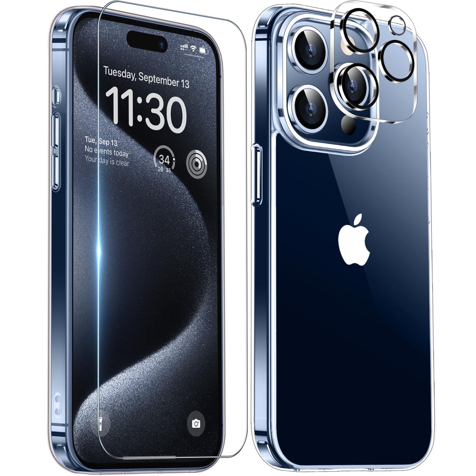 iPhone15 Pro 用 ケース クリア 耐衝撃 カメラレンズ保護付き アイフォン15Pro 米軍MIL規格 ストラップホール付き 耐久性 黄変防止 いphone 15 pro ワイヤレス充電対応 あいほん15Pro SGS認証 PC背面 スマ