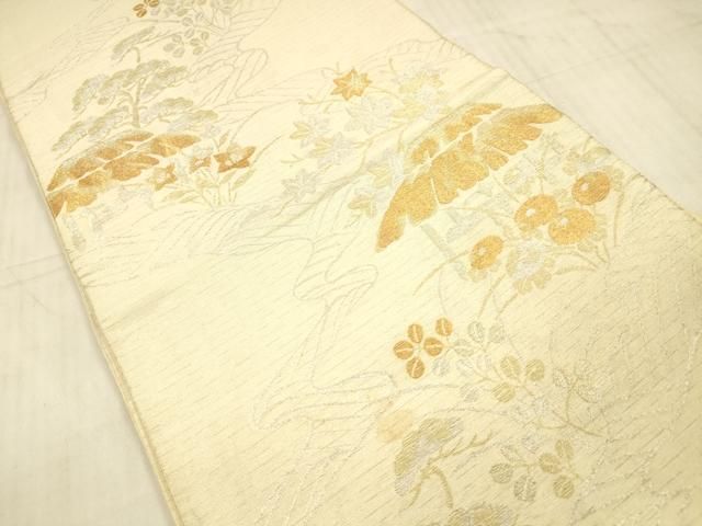 平和屋着物*夏物 アンティーク 大正ロマン 六通柄袋帯 風景草花文 金銀糸 正絹 DAAX5933cm