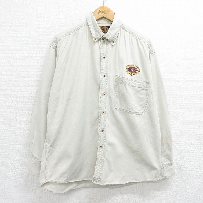 XL/古着 長袖 シャツ メンズ 00s TRAVEL コットン ボタンダウン 薄ベージュ カーキ 24feb14 中古 トップス