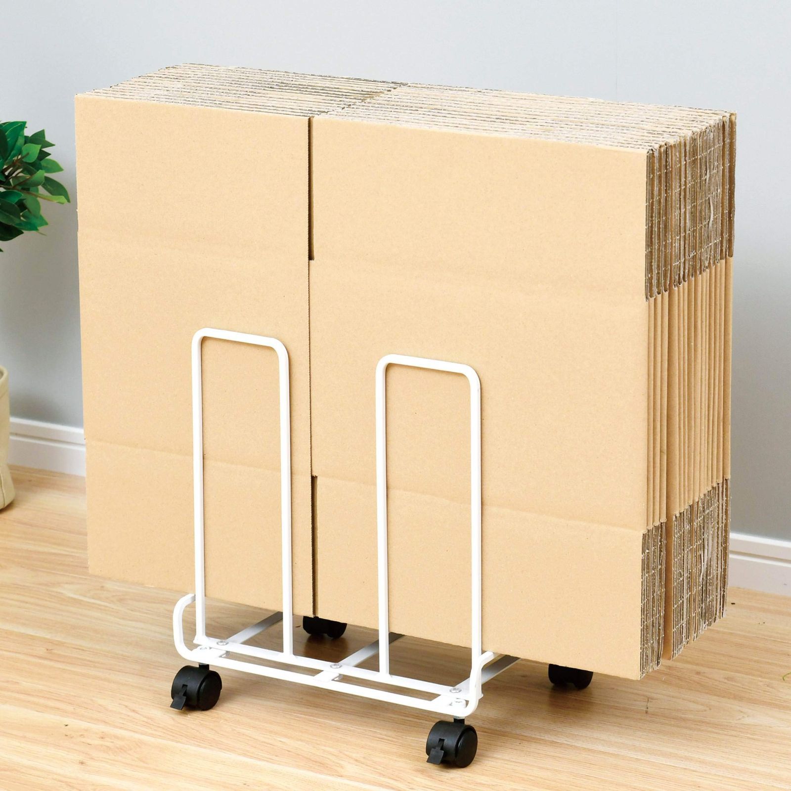 Style ダンボールストッカー ホワイト 山善 ダンボール 収納 ダンボールストッカー 幅30.5×奥行22.5cm しまいやすく倒れにくい 側面大小設計 簡単ひとまとめ キャスター付き ダンボールラック ホワイト RDSW-165 WH