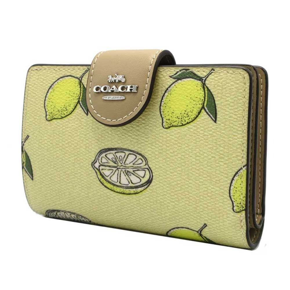 コーチ 財布 二つ折り財布 COACH CORNER ZIP WALLET レモン プリント ミディアム ウォレット パスケース付き CAP02 SVXUC イエロー系×マルチカラー アウトレット レディース 送料無料