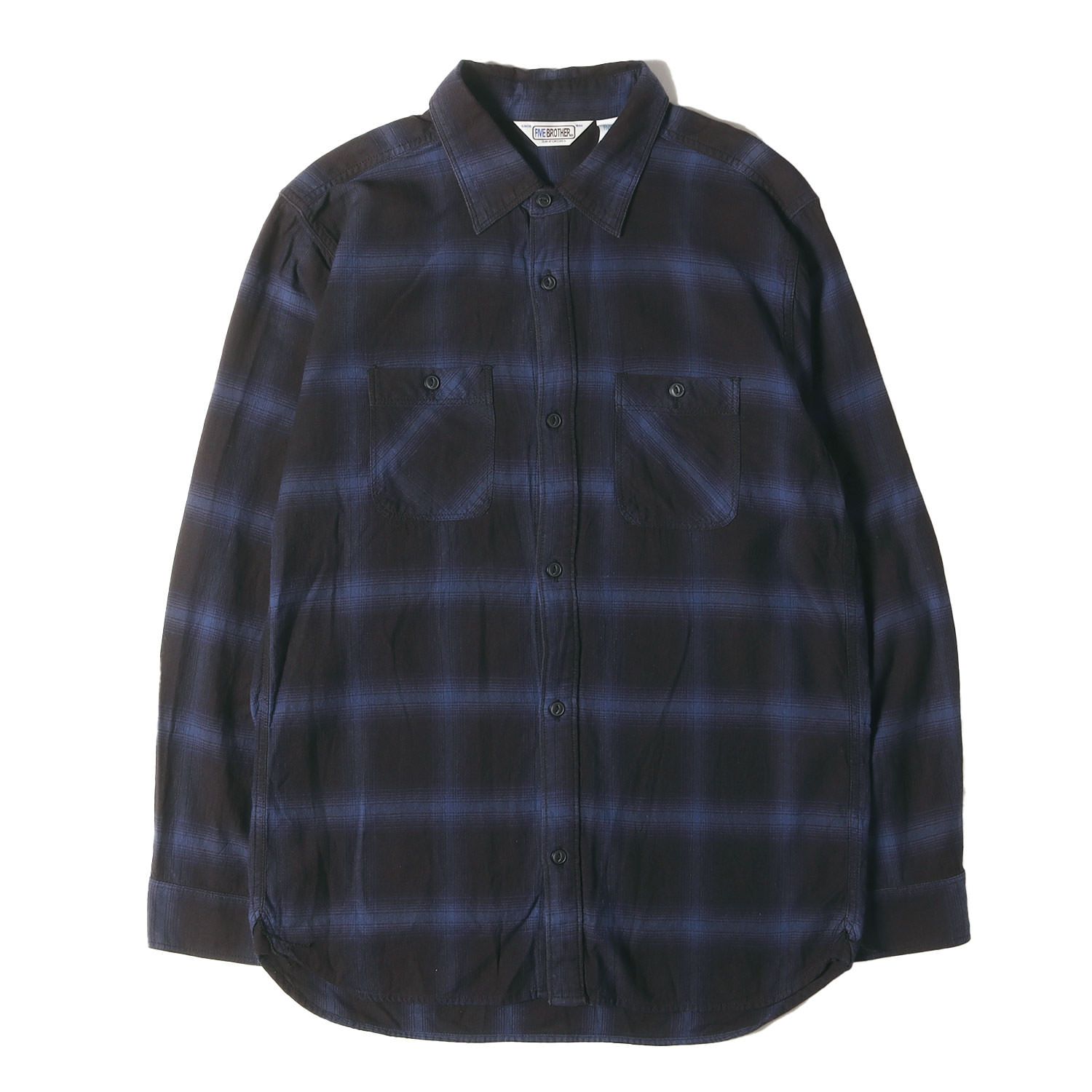 FIVE BROTHER ファイブブラザー シャツ ネイビー ブラック サイズ L 現行モデル オンブレ チェック コットン ボタンシャツ トップス カジュアルシャツ メンズ