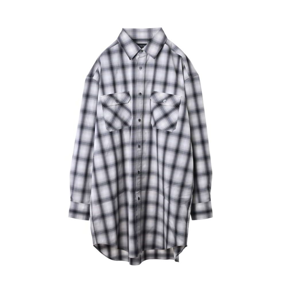 UNITED TOKYO オンブレチェック ウール ロングシャツ 2 グレー 