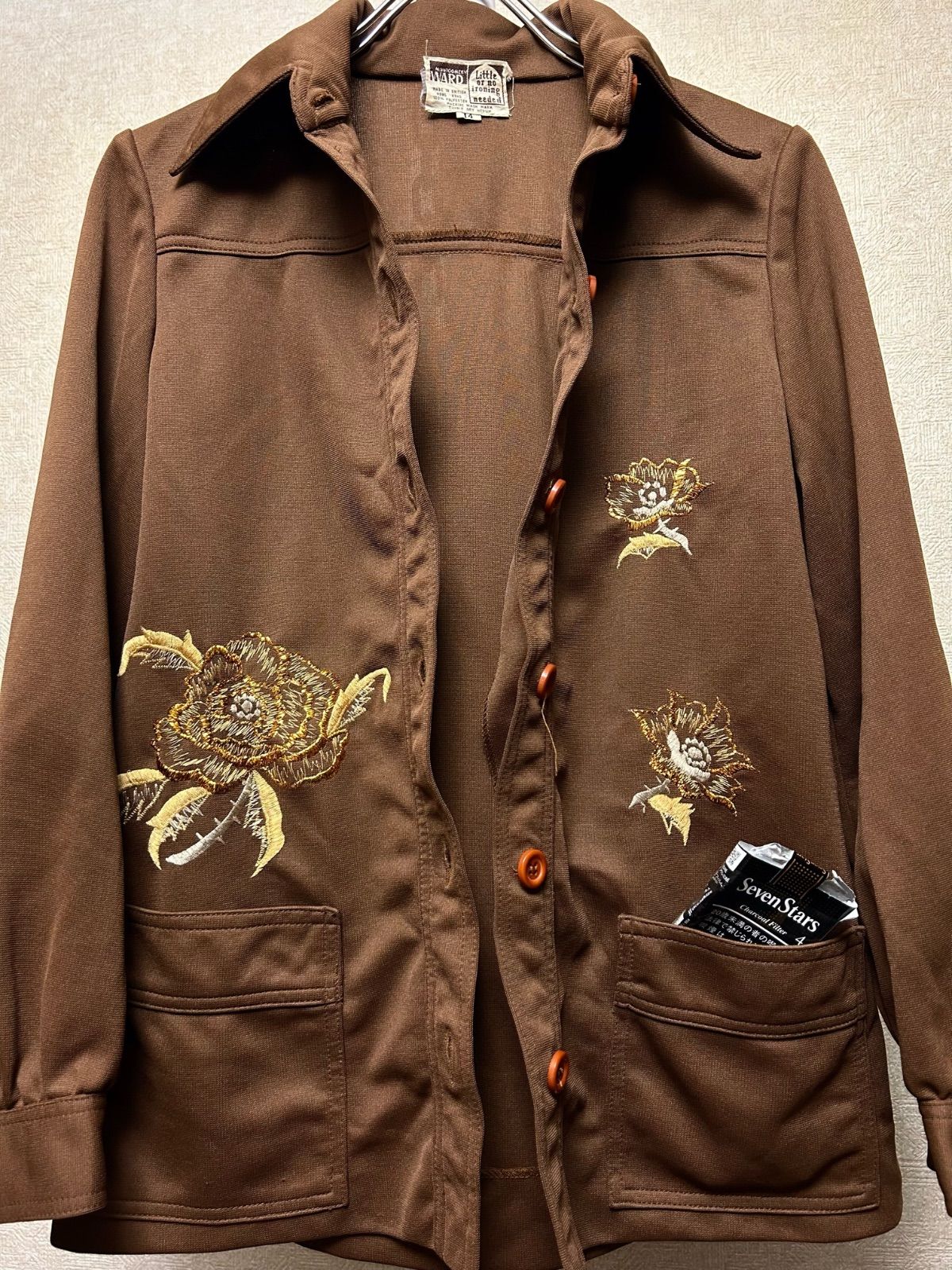 70年代英国領時代香港製名門MONTGOMERY WARD希少刺繍バーロンシャツ