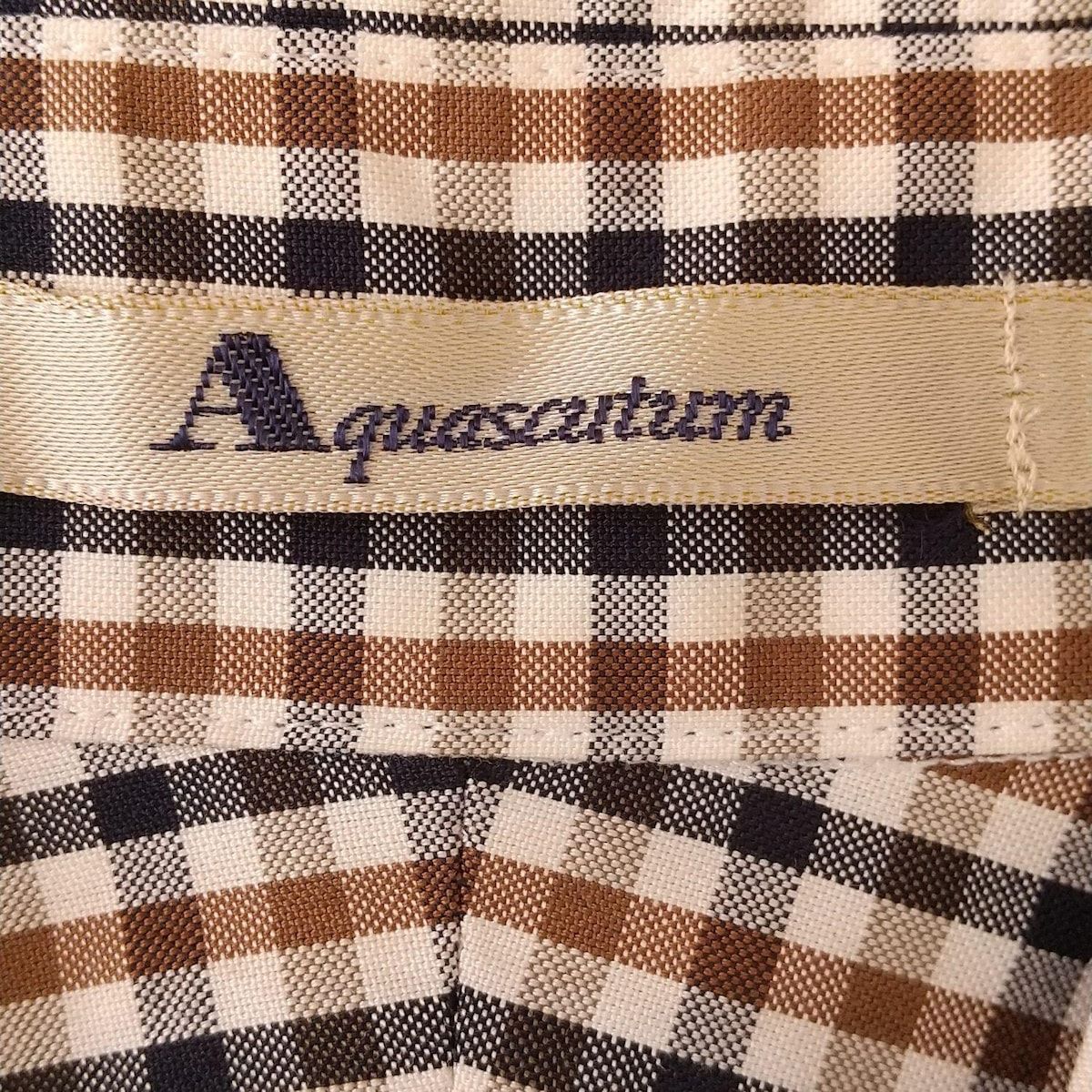 美品/アクアスキュータム Aquascutum ブラウス 9号 M 相当 茶 ブラウン レディース 春夏 トップス 長袖 レース 綿100 コットン チェック Aquascutum 美品/アクアスキュータム ブラウス 9号 M 相当 茶