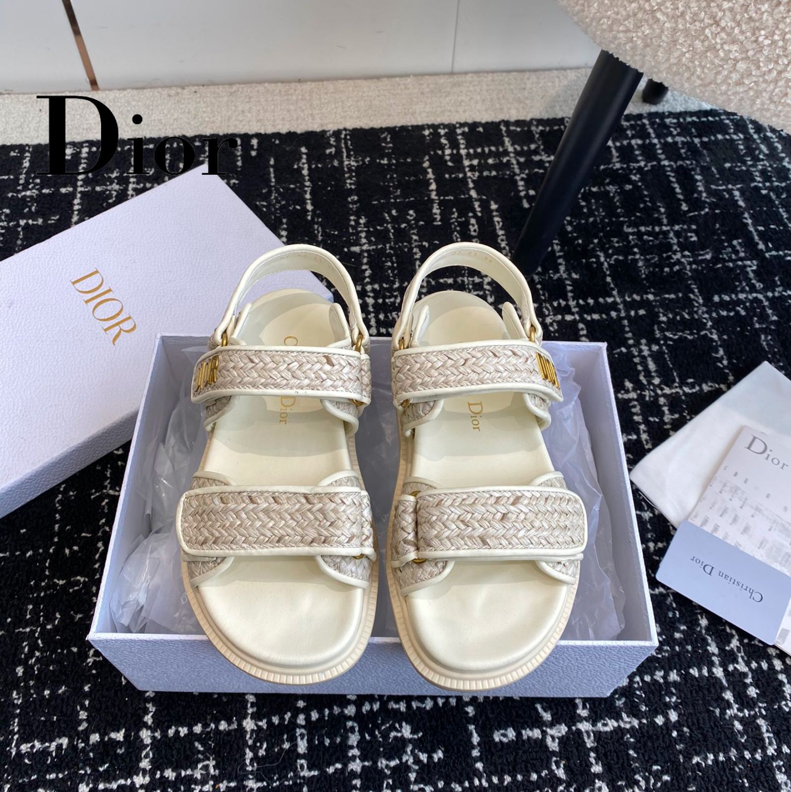 ?新品未使用? Diorディオール夏の爆金マジックテープ編みフラット 