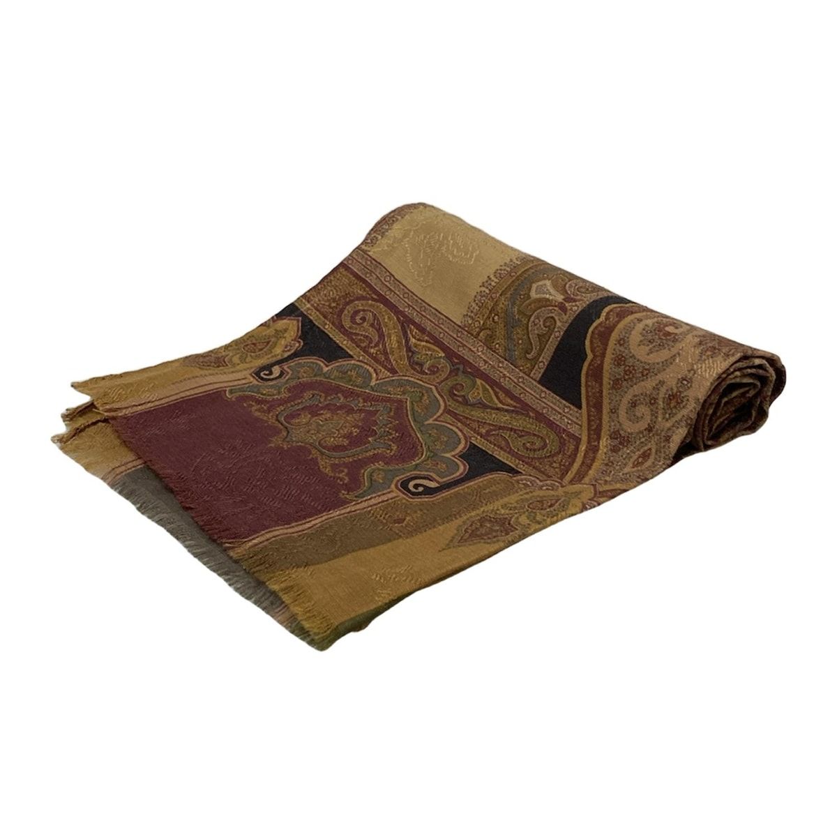 ETRO エトロ ストール ショール - ダークブラウン×マルチ ペイズリー柄 ウール シルク