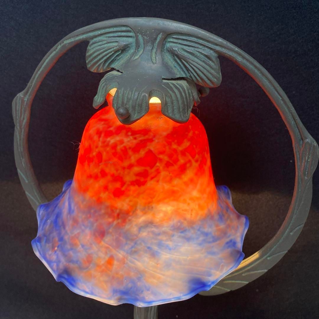 アンティーク フランス異色溶かし込ガラスランプ 高さ45㎝ 東Y6-0710