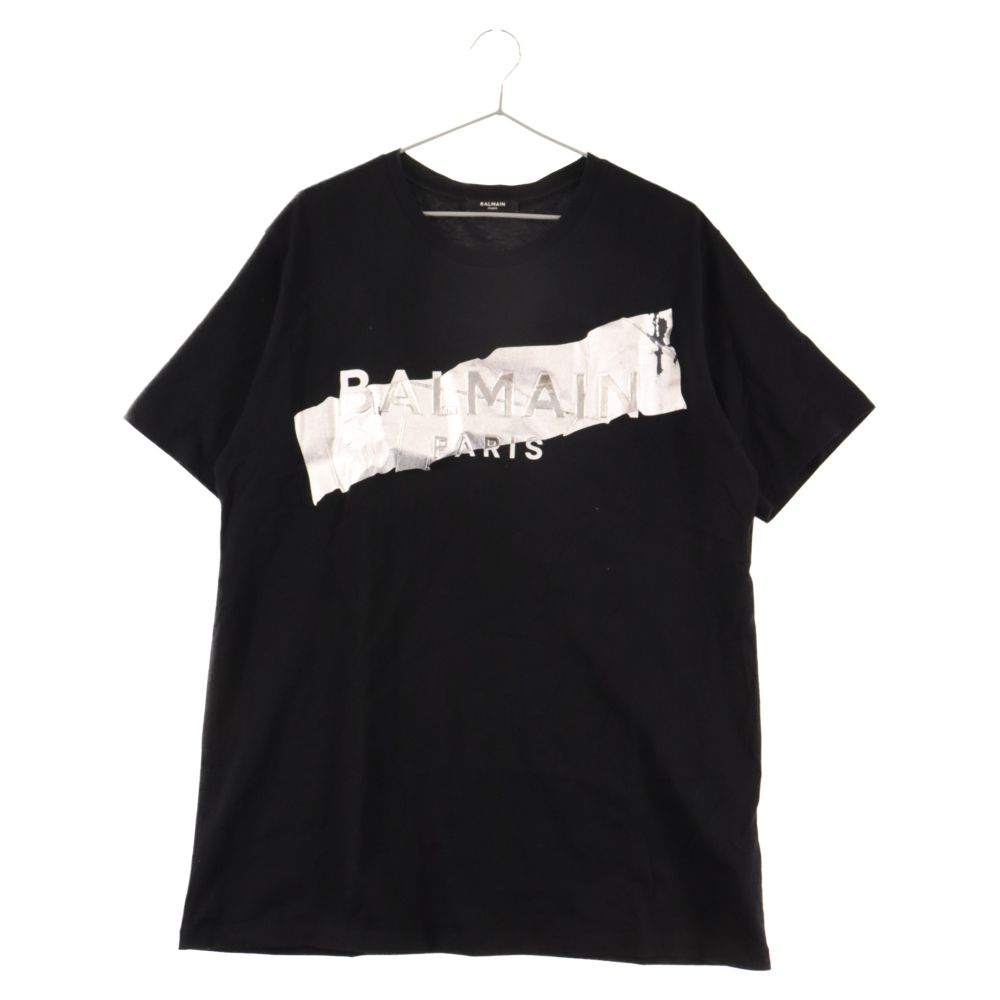 BALMAIN (バルマン) フロントシルバーテープロゴプリント半袖Tシャツ EG010BB48 ブラック - メルカリ