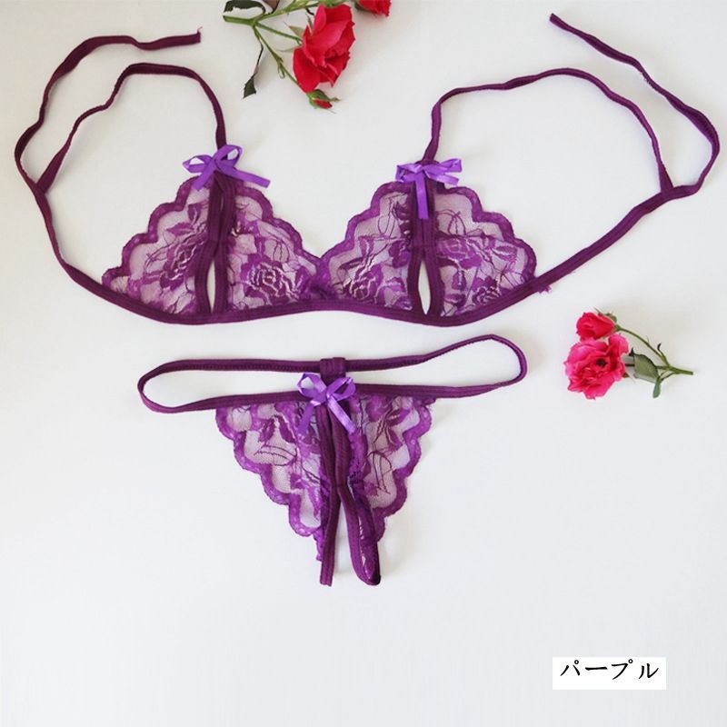 sexy lingerie open panties Women's Sexy Lingerie Set Open Cup Bra Set Crotchless Briefs Underwear  Nightwear main image 0