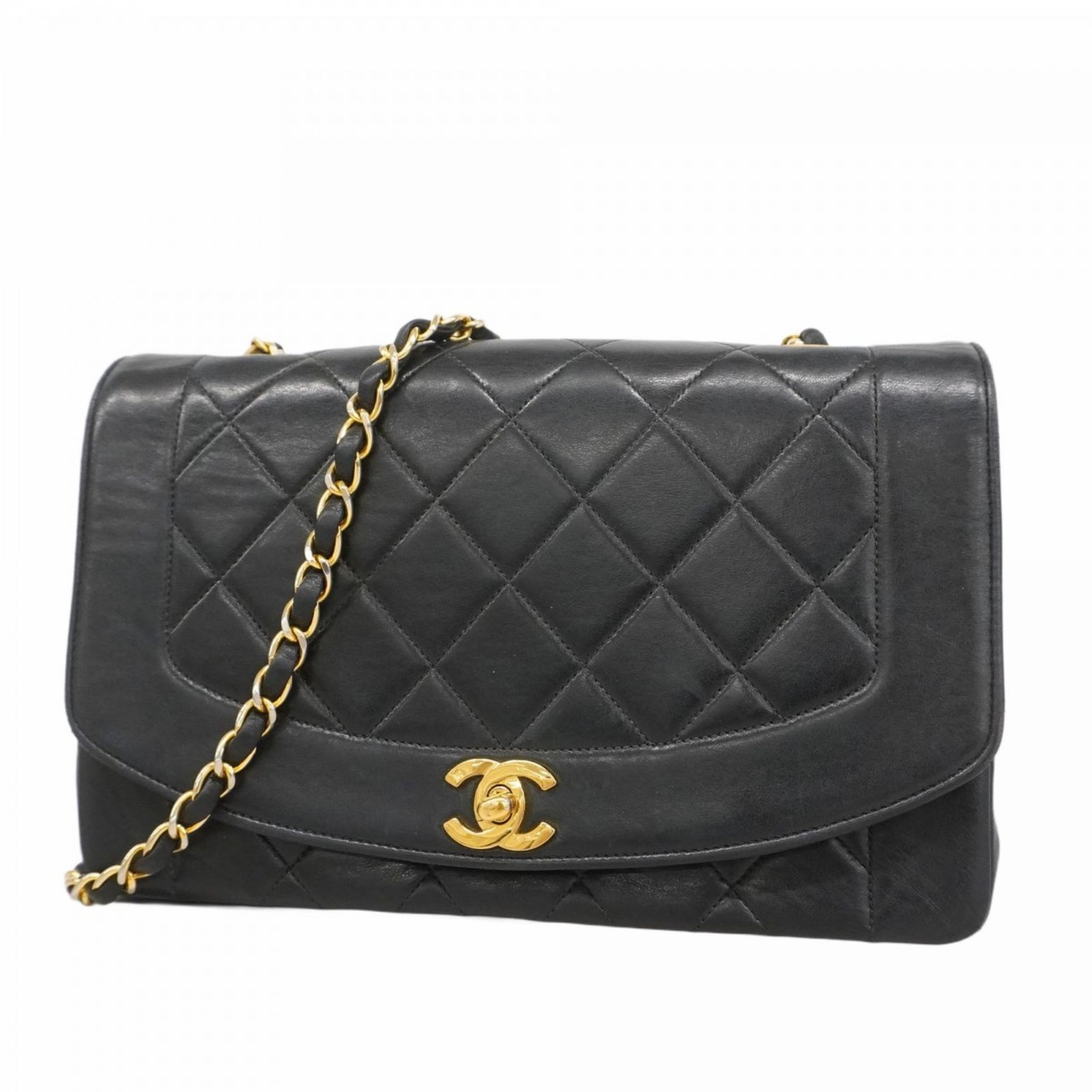 シャネル Chanel シャネル ショルダーバッグ マトラッセ チェーンショルダー ダイアナ ラムスキン ブラック レディース