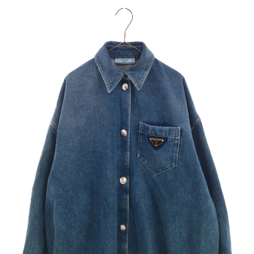 【極美品】プラダ デニムシャツ　オーバーサイズ　36 S ネイビー オーバーサイズ オーガニックデニム シャツ | PRADA