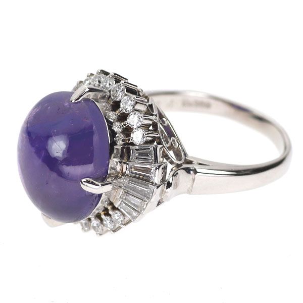 レディース Pt900 スターサファイア ダイヤモンド リング 14.34ct D1.08ct