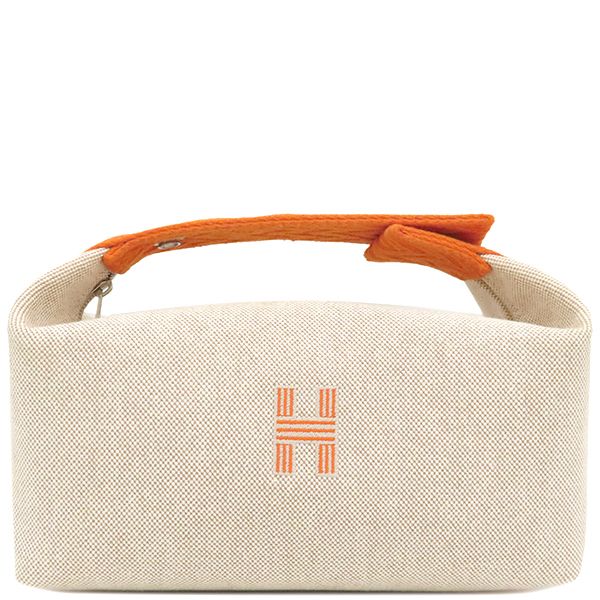 HERMES エルメス ボリードポーチ バニティ Hロゴ 刺繍 キャンバス 茶色 HERMES エルメス ボリードポーチ バニティ Hロゴ 刺繍