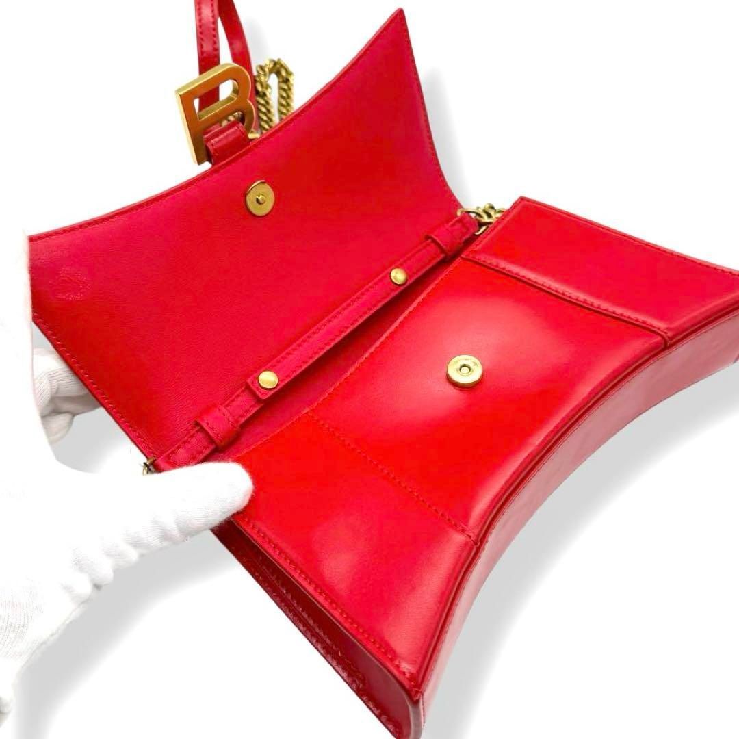 バレンシアガ　チェーンショルダーバッグ　アワーグラス　レッド　レザー　3739 バレンシアガ チェーンショルダーバッグ アワーグラス レッド レザー