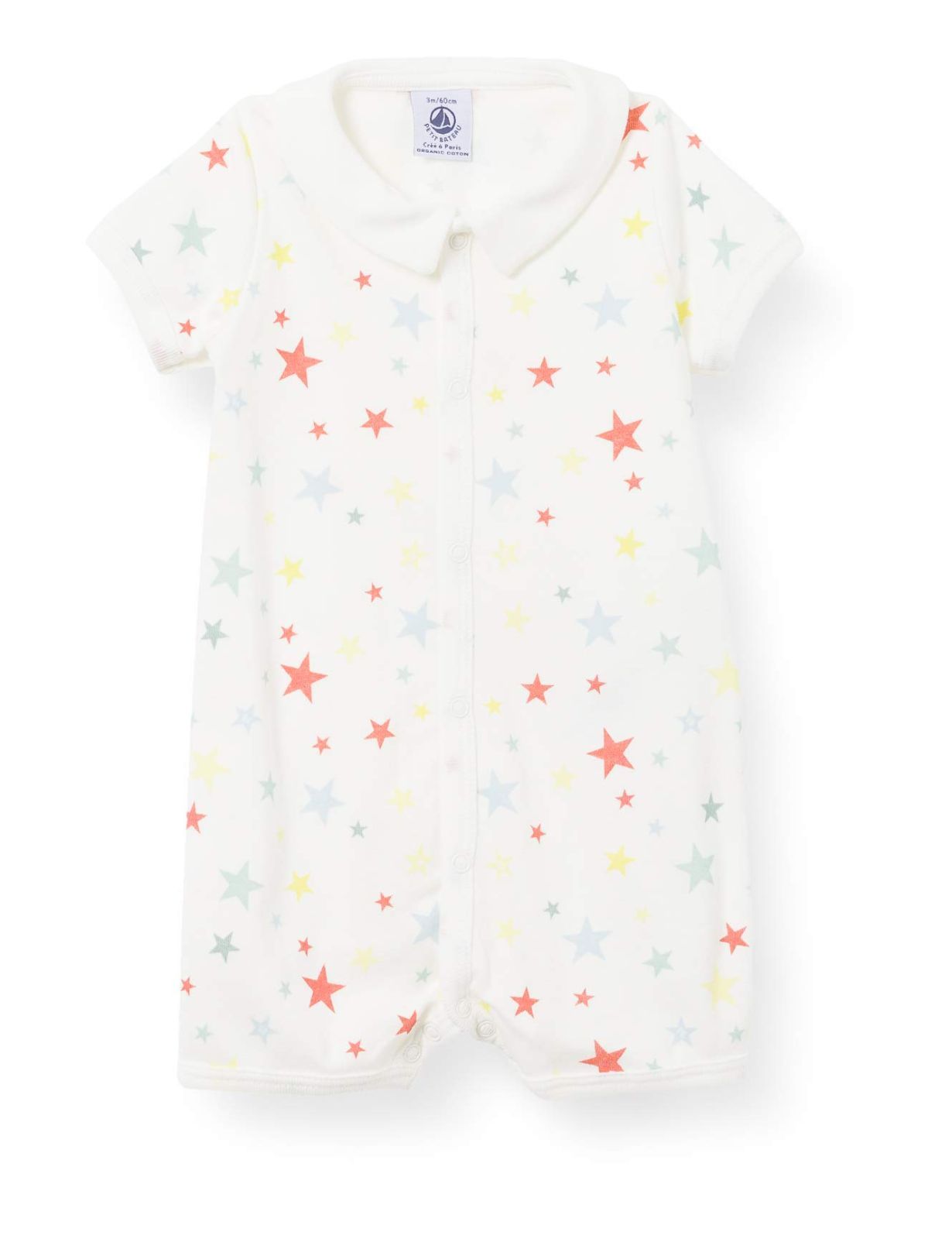 Size 6ヶ月 67cm_Color オフホワイト|マルチ プチバトー プリント 衿付き 半袖 ロンパース ベビー 男の子 A00PB01 6ヶ月 67cm オフホワイト|マルチ PB80