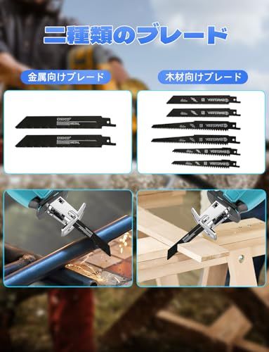 XGAGHBレシプロソー 電動 ノコギリ 2000mAh 2個バッテリー付き-替刃8本 無段変速 21V 充電式ノコギリ セーバーソー 小型 枝切り 竹を切る 庭木の剪定 粗大ごみ切断 木材切断 金属切断 収納ケース 付き 日本語取扱説明書付き 青いmp HRDEVELOPMENT_JP