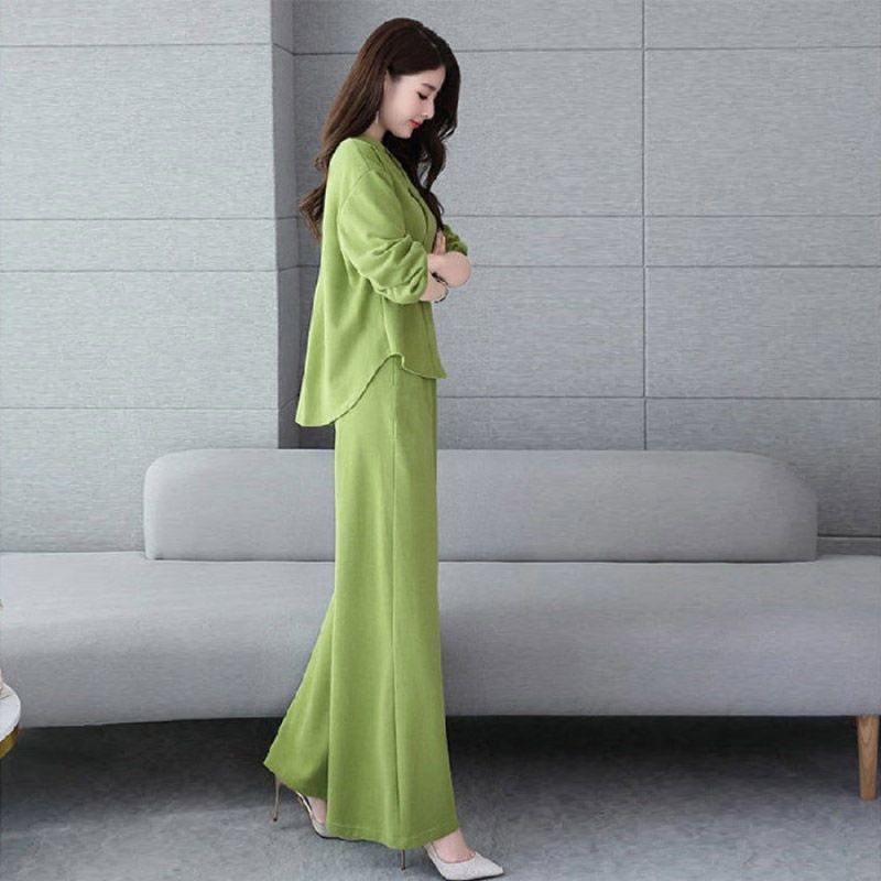 新品未使用FONCE ブラウス＆ワイドパンツ セットアップ 38 グリーン セットアップ パンツスーツ グリーン 緑 レディース 女性