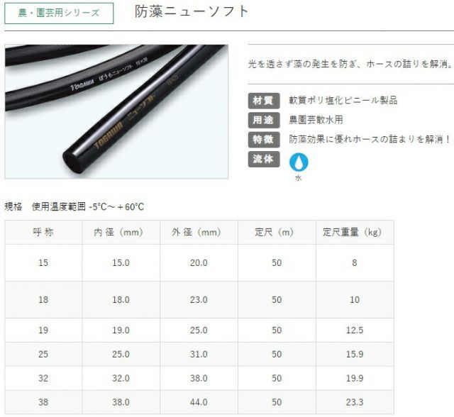 十川産業 散水ホース 19mm×50m 防藻ニューソフト 黒チューブ 園芸ホース 農業用ホース 黒ホース エンジンポンプ
