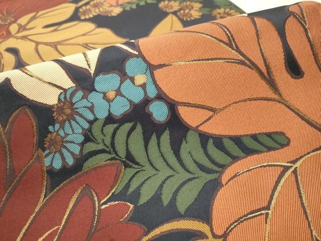 平和屋着物○京の名門 じゅらく謹製 六通柄袋帯 草花文 金糸 正絹 逸品