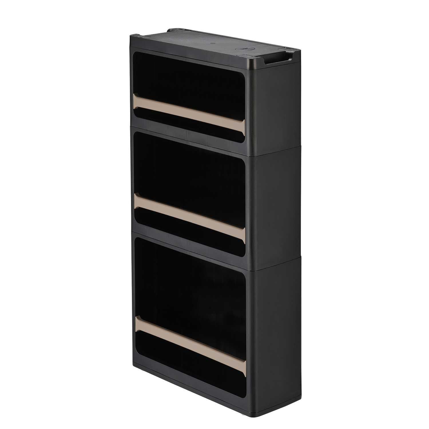ブラック すぐに使える完成品 3段 一般的なキッチンと同じ高さ(85cm) 重ねて使えるロック機構 ラック 落下防止ストッパー 17cm 日本製 キッチンラック 隙間収納 ランドリーラック キャスター
