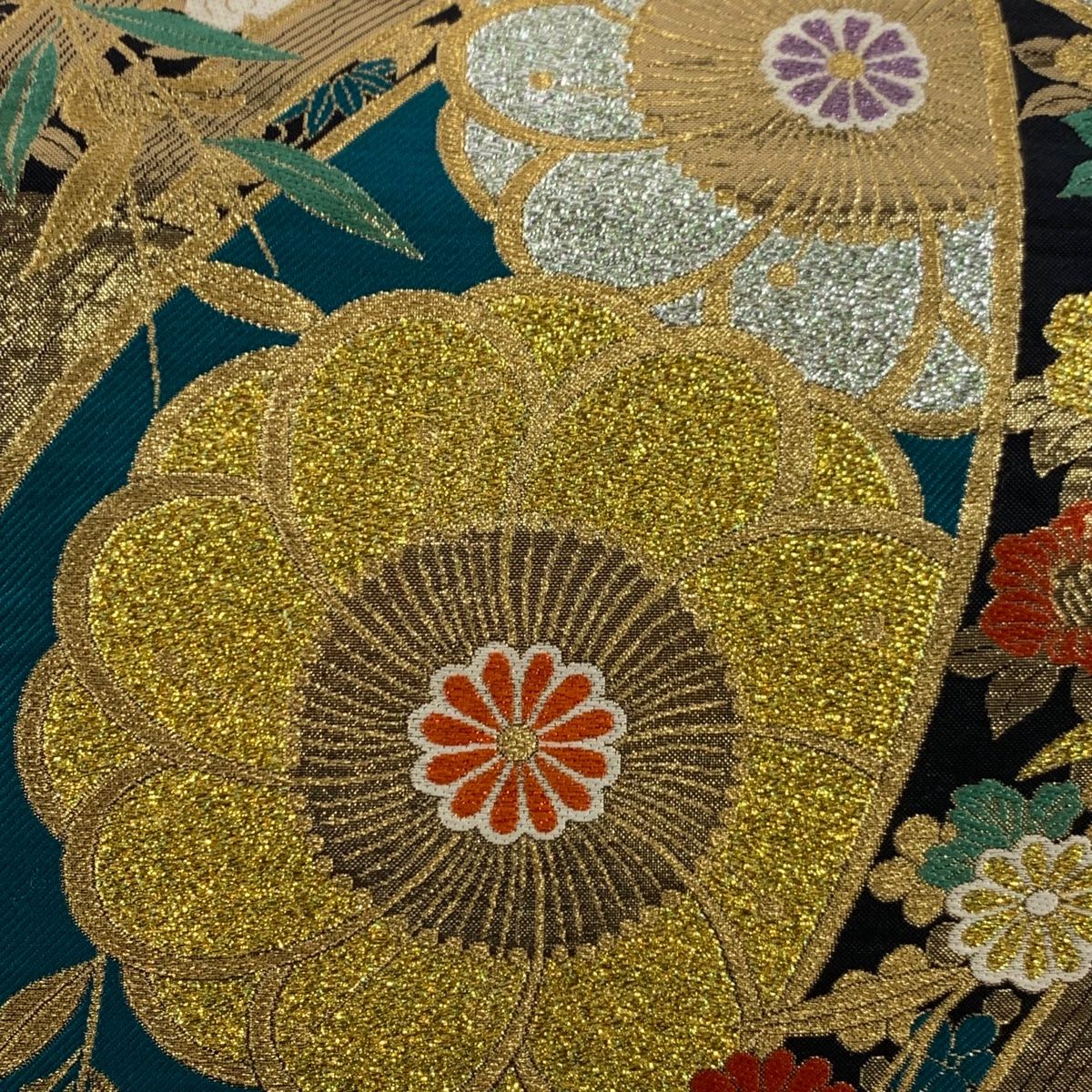 袋帯 秀品 蔓帯 草花 金銀糸 箔 ベージュ 六通 正絹 【中古