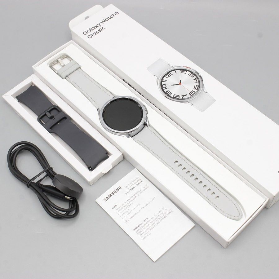 【美品】SAMSUNG Galaxy Watch6 Classic 47mm SM-R960NZSAXJP シルバー 純正スポーツバンド付き  スマートウォッチ サムスン ギャラクシーウォッチ クラシック 本体