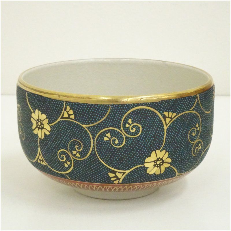九谷焼 秀山堂造 青粒唐草茶碗 共箱 茶道 抹茶 おしゃれ 抹茶茶碗 抹茶碗 和食器 レトロ 茶器 骨董 茶わん 茶会 茶の湯