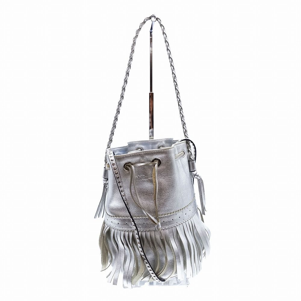 美品 ジェイアンドエムデヴィッドソン レザー ショルダーバッグ カーニバル 銀 J&M Davidson DAVIDSON アニバーサリー カーニバル ANNIVERSARY