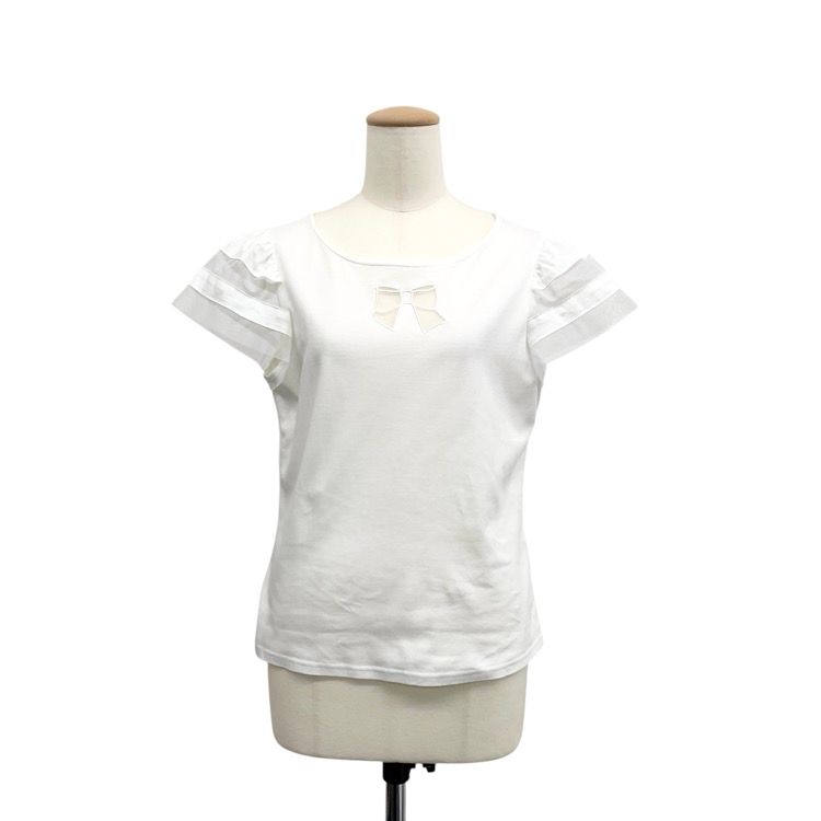 M'S GRACY エムズグレイシー　チュールスリーブカットソー　リボン　38 M'S GRACY 38 サイズ カットソー Tシャツ リボン 刺繍 チュール