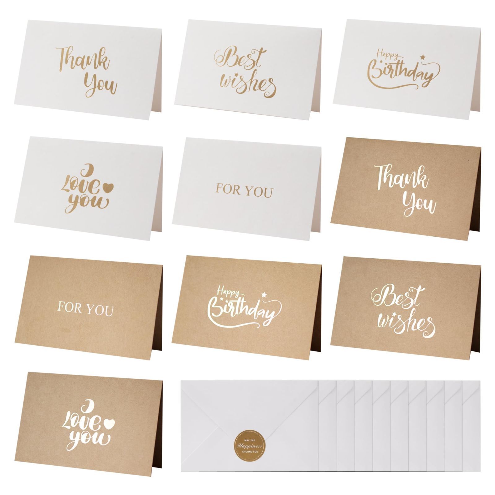 プレゼント 箔押し図案01 職場 結婚式 セット 挨拶状 シンプル 封筒シール付き 封筒付き 10種類 箔押し サンキューカード グリーティングカード 感謝カード メッセージカード TEMLUM