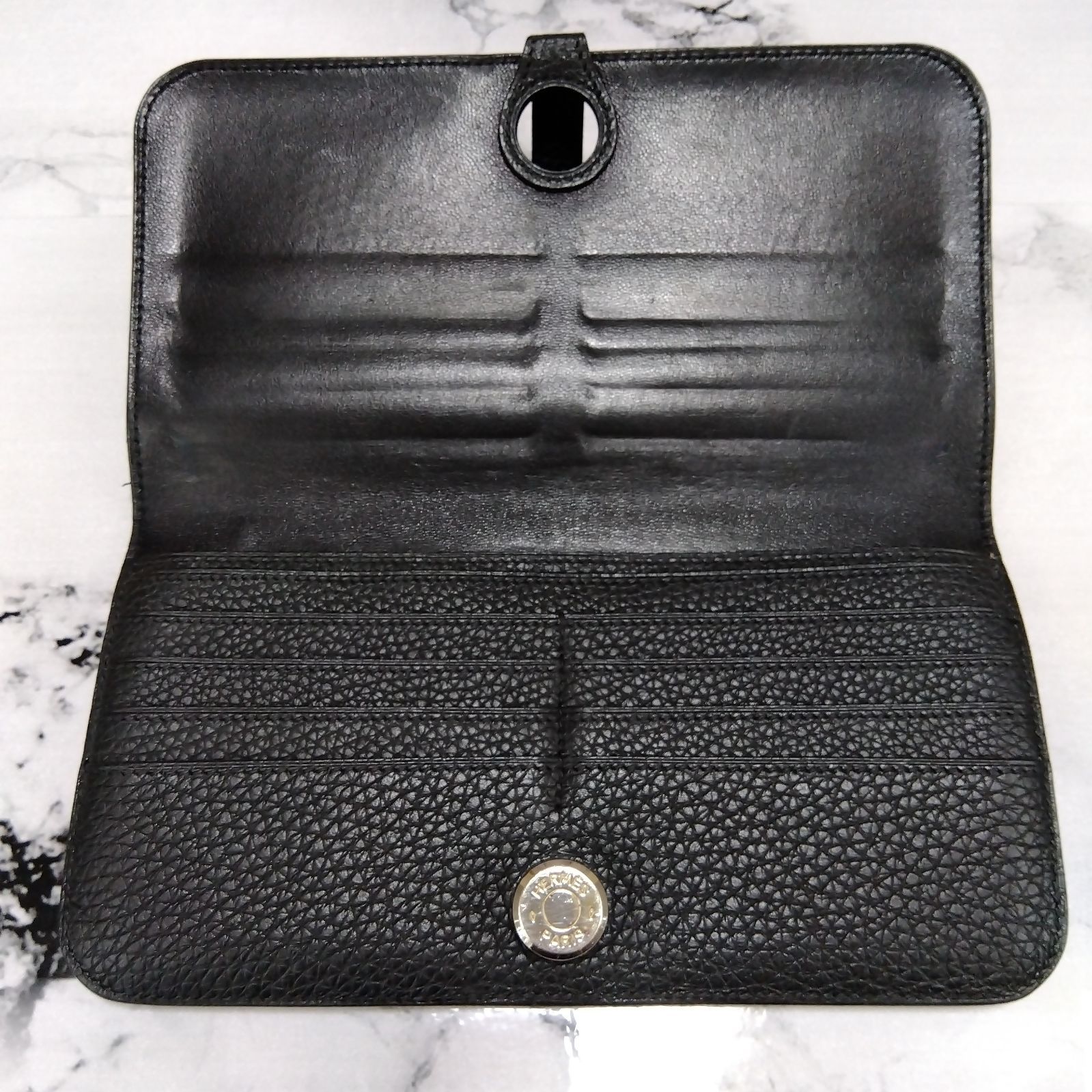 HERMES エルメス ドゴンロング トゴ 長財布 ブラック シルバー金具 □M 