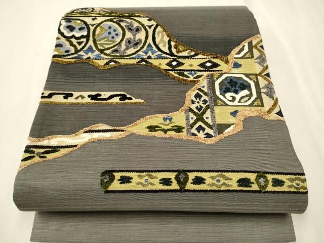 平和屋着物●太鼓柄袋帯　紬地　吉祥花丸文　正絹　逸品　CAAT0877hy 平和屋着物○太鼓柄袋帯 紬地 吉祥花丸文 正絹 逸品 CAAT0877hy