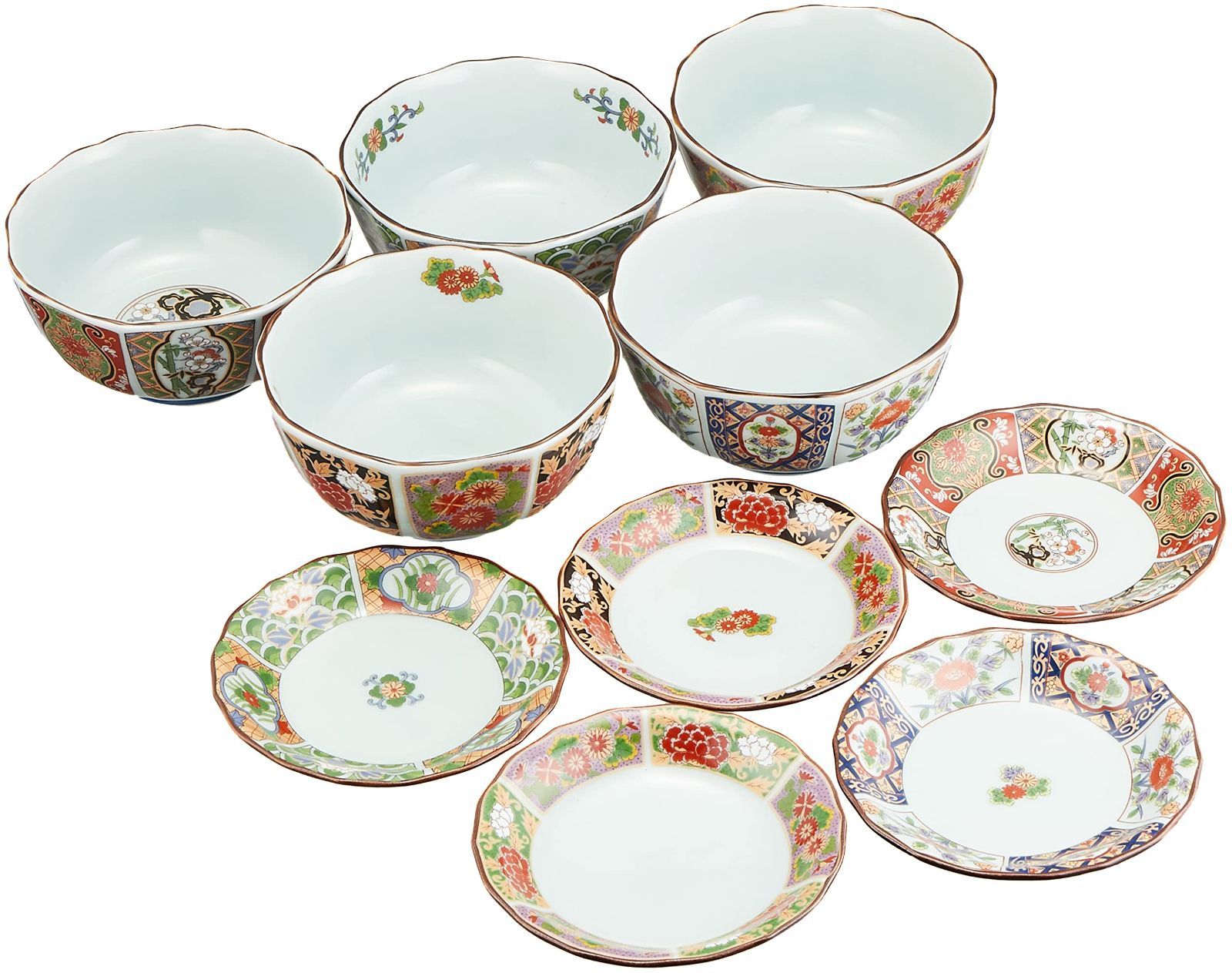 【数量限定】食器セット : 錦古伊万里 皿鉢 セット Japanese Bowl x5pcs and Plate x5pcs set Porcelain/Size(cm) Φ12x5.6 Φ11.3x2/No:099994
