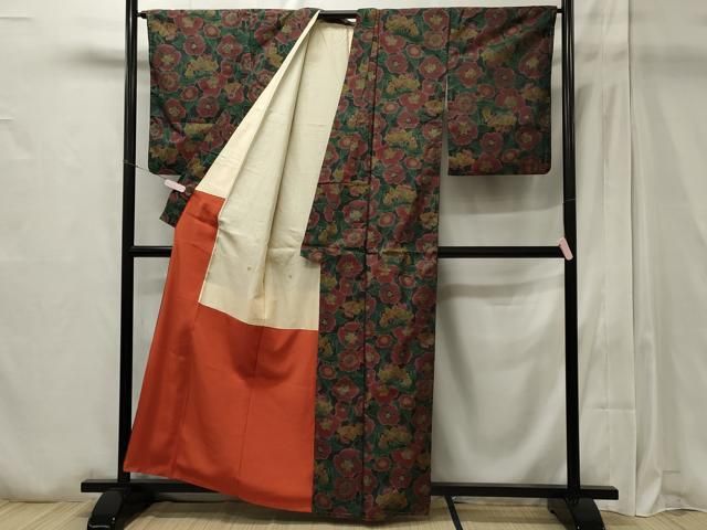 平和屋着物▽訪問着　単衣　紬地　草花文　正絹　逸品　CAAV3707dy 平和屋着物▽訪問着 単衣 紬地 草花文 正絹 逸品 CAAV3707dy